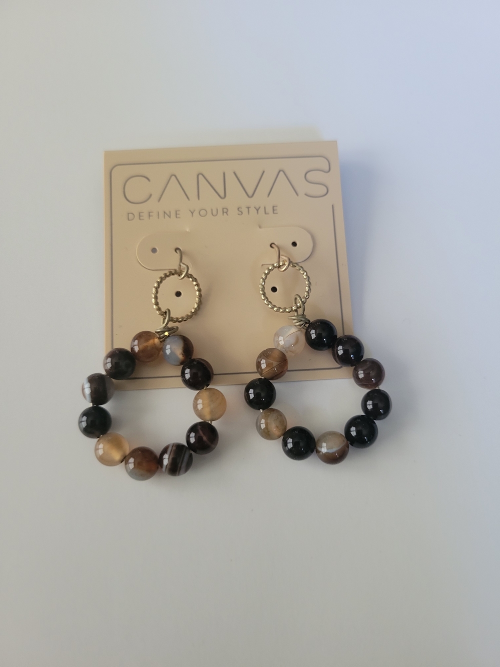 Canvas Brown & Black Beaded Hoop Earrings